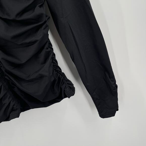 RACHEL PARCELL Top Size Large Ruched Fitted Mockneck Long Sleeve Black Spandex - Picture 9 of 12